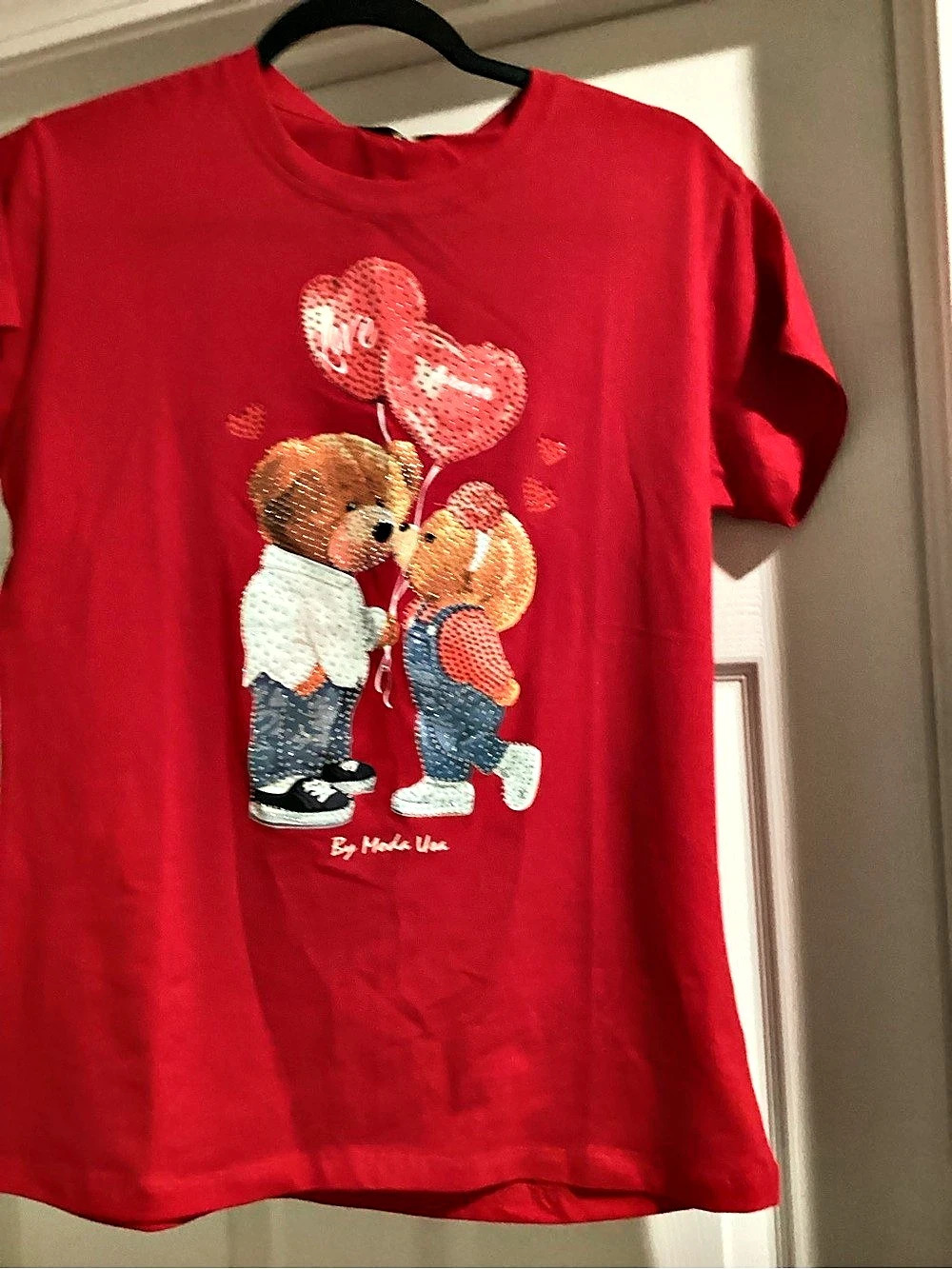 Moda International Teddy Bear Graphic Short Sleeve Tee in Red